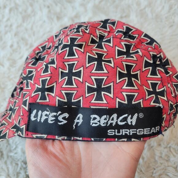 Vintage Rare 80s Life's A Beach Surfgear Punk Cyclist Hat Iron Cross OS - Picture 6 of 9